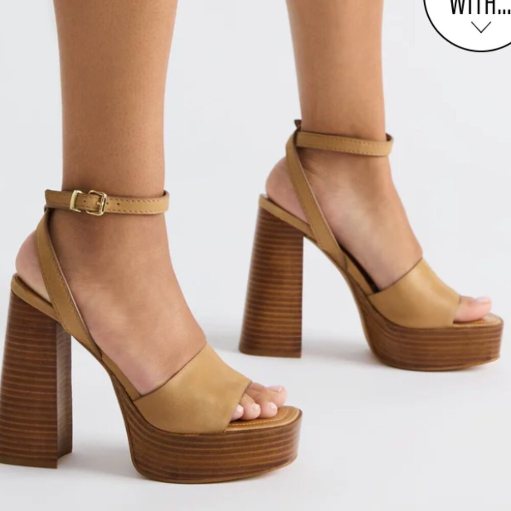 Floria Banana Leather Beige Steve Madden Wood Platform Heels